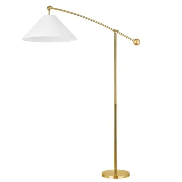 Birdie Adjustable Floor Lamp - White Linen/Aged Brass - Tali Roth for Mitzi