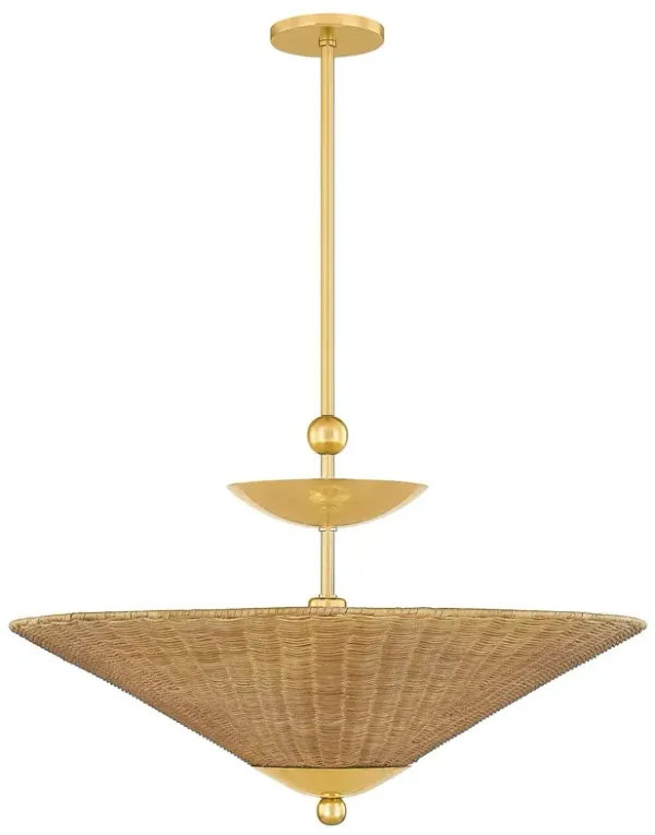 Perilla Wicker Pendant - Natural/Aged Brass - Dabito for Mitzi - Brown