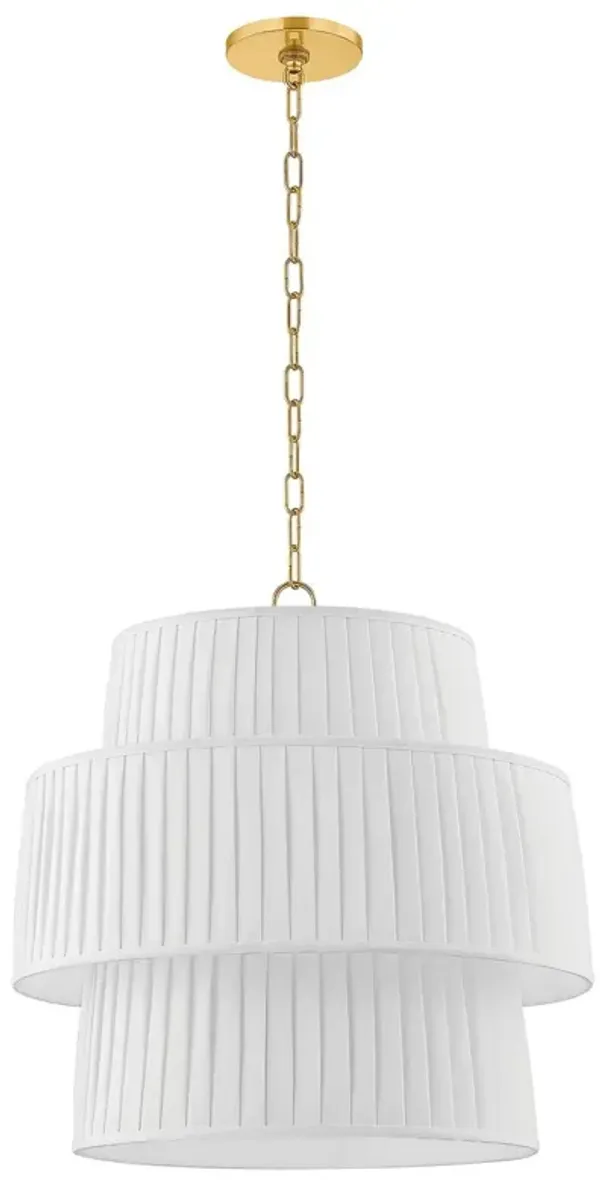 Rya Pleated Linen Pendant - White/Aged Brass - Dabito for Mitzi
