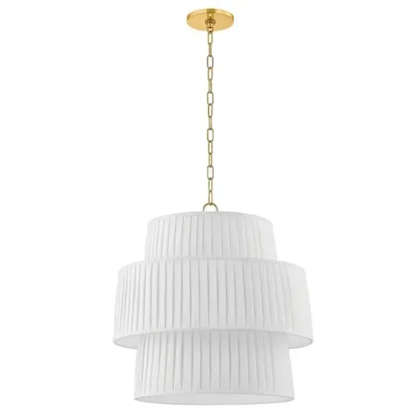 Rya Pleated Linen Pendant - White/Aged Brass - Dabito for Mitzi