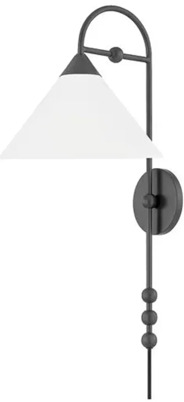 Sang Plug-In Wall Sconce - Old Bronze/White Linen - Dabito for Mitzi - Black