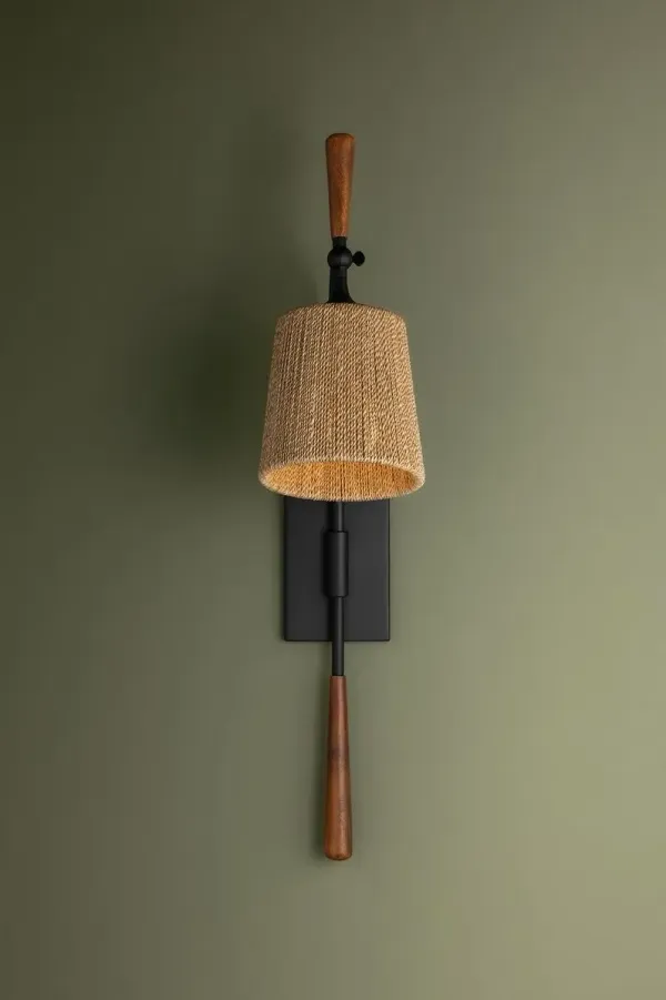 Harlyn Wrapped Abaca Cord Wall Sconce - Natural Acacia/Textured Black - Troy Lighting