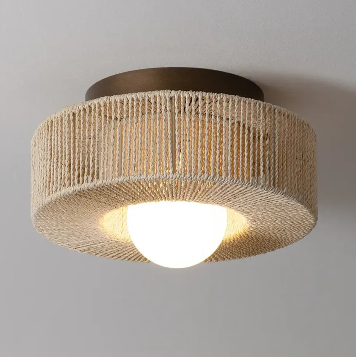 Coleman Abaca String Wrapped Flush Mount, Natural/Bronze Leaf