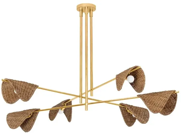 Barnaby 6-Light Chandelier, Natural Woven Abaca/Vintage Gold Leaf