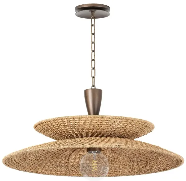 Landry Pendant, Natural Woven Abaca/Bronze Leaf