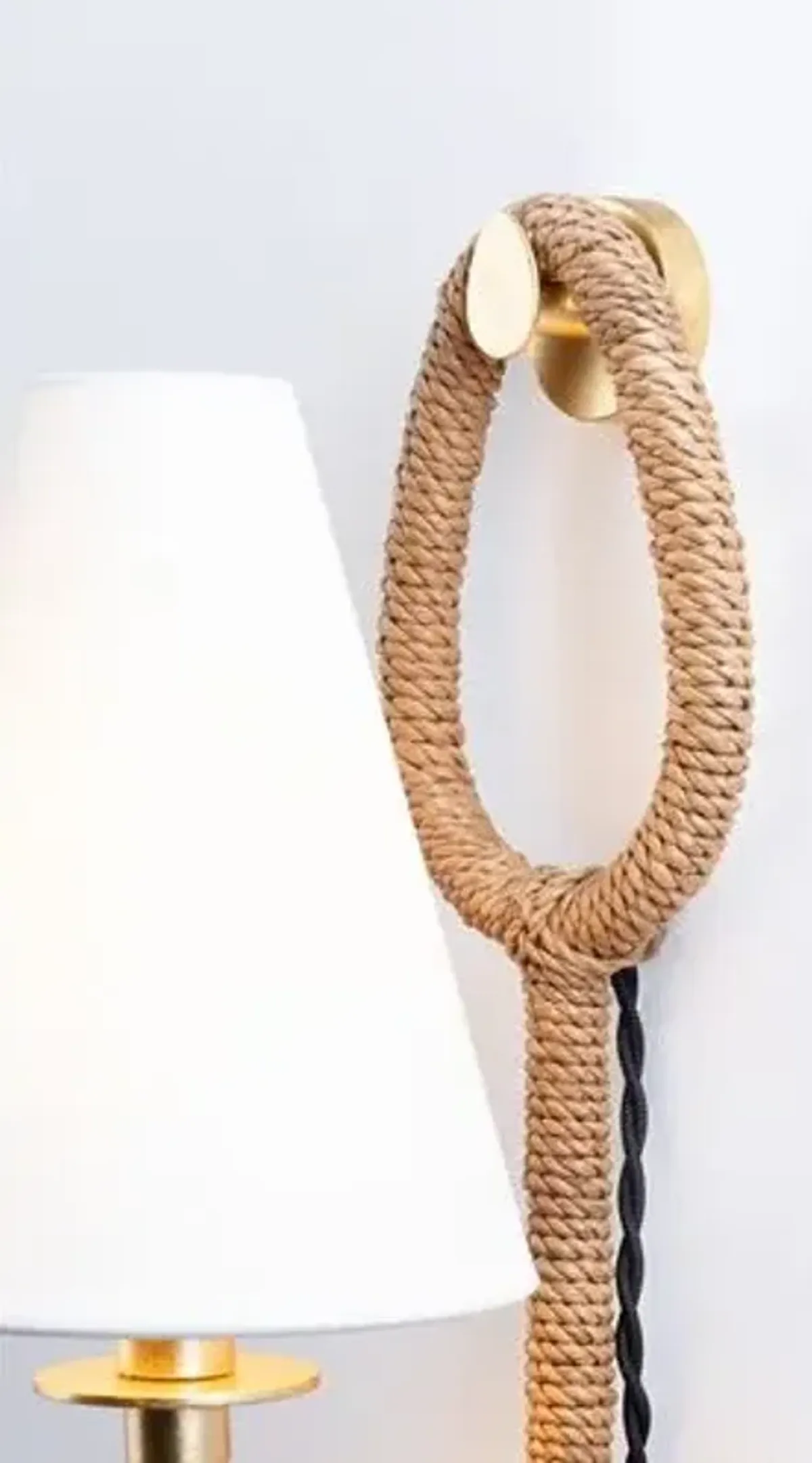 Deaver Plug-In Sconce - Abaca Rope/White Linen/Vintage Gold Leaf - Troy Lighting