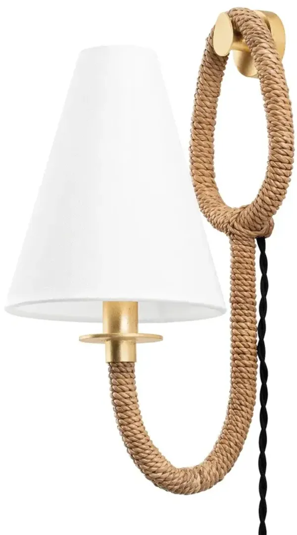 Deaver Plug-In Sconce - Abaca Rope/White Linen/Vintage Gold Leaf - Troy Lighting