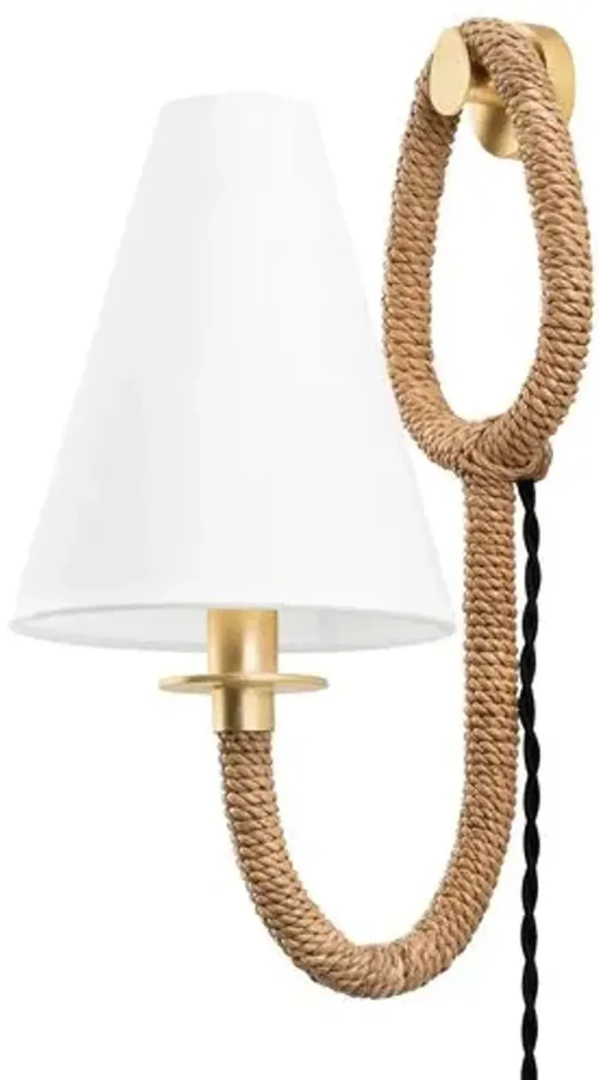 Deaver Plug-In Sconce - Abaca Rope/White Linen/Vintage Gold Leaf - Troy Lighting