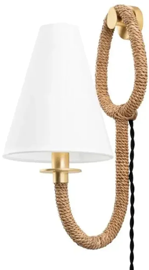 Deaver Plug-In Sconce - Abaca Rope/White Linen/Vintage Gold Leaf - Troy Lighting