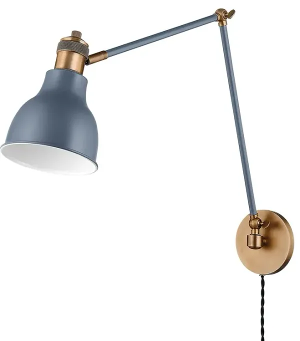Makin Extended Arm Plug-In Sconce - Patina Brass/Slate Blue - Troy Lighting