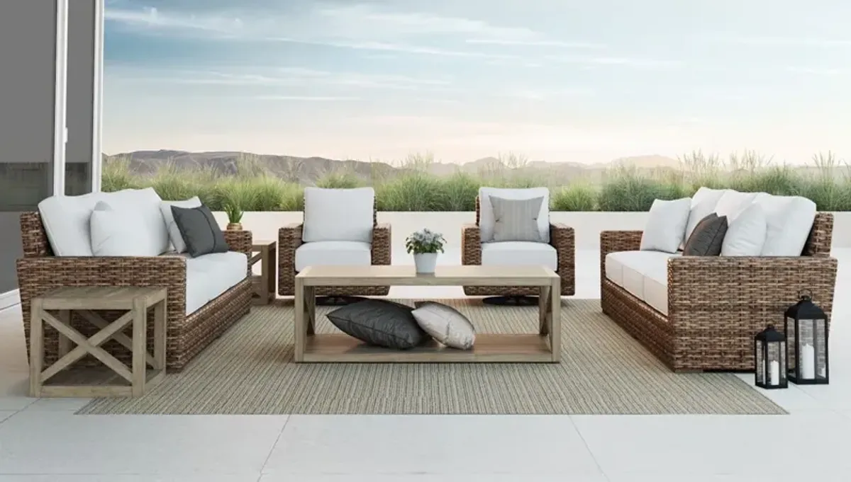 Naevia Outdoor Aluminum/Resin Wicker 3-Seat Sofa