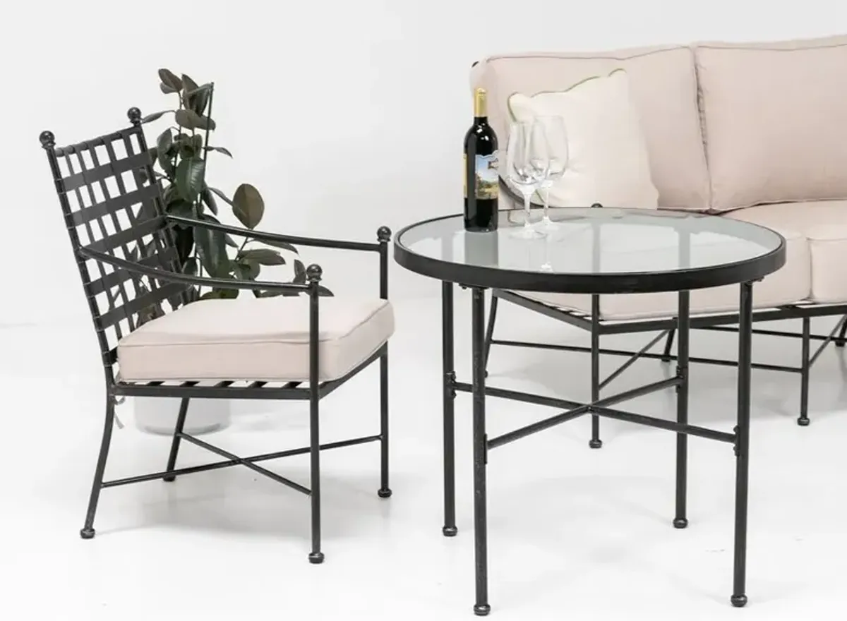 Isla Outdoor Iron/Glass 32" Round Bistro Table, Pewter