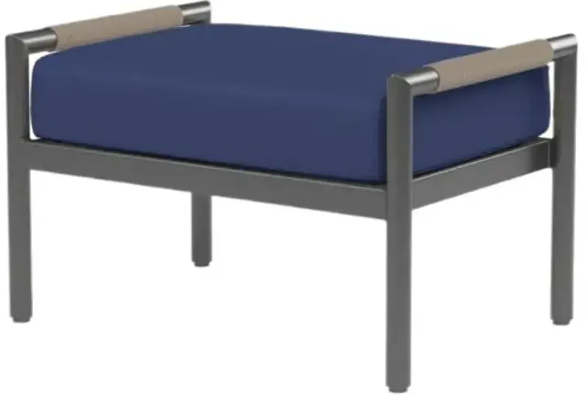 Eleandra Outdoor Aluminum/Rope Ottoman - Blue