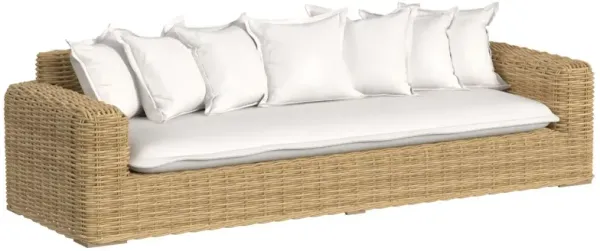 Sylvian Outdoor Aluminum/Resin Wicker Sofa, Medium Wood