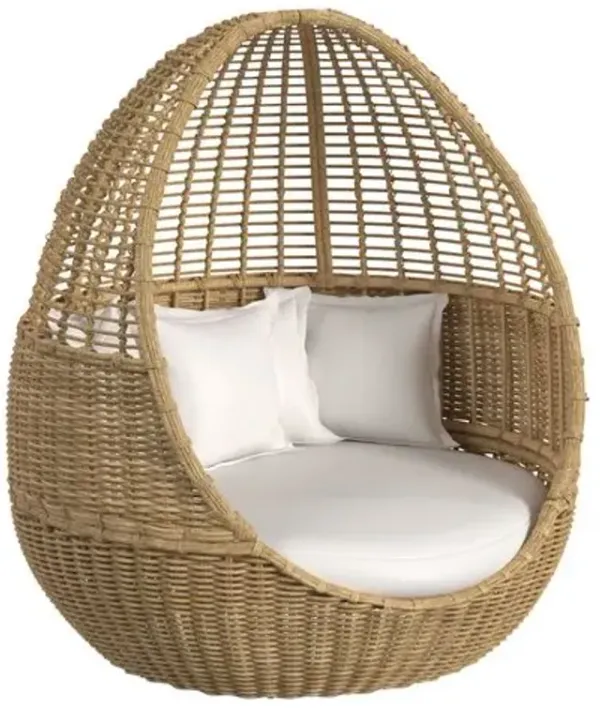 Sylvian Outdoor Aluminum/Resin Wicker Daybed - Medium Wood - Beige - Comfortable, Sturdy