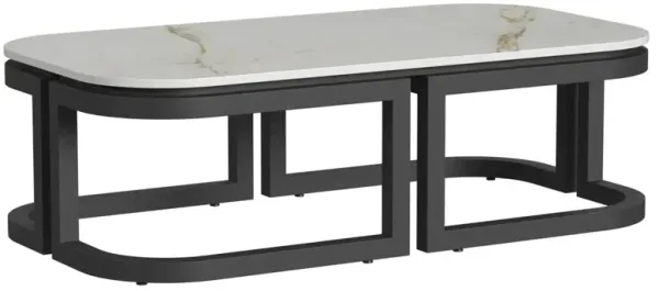 Halana Outdoor Aluminum/Stone Coffee Table, Black