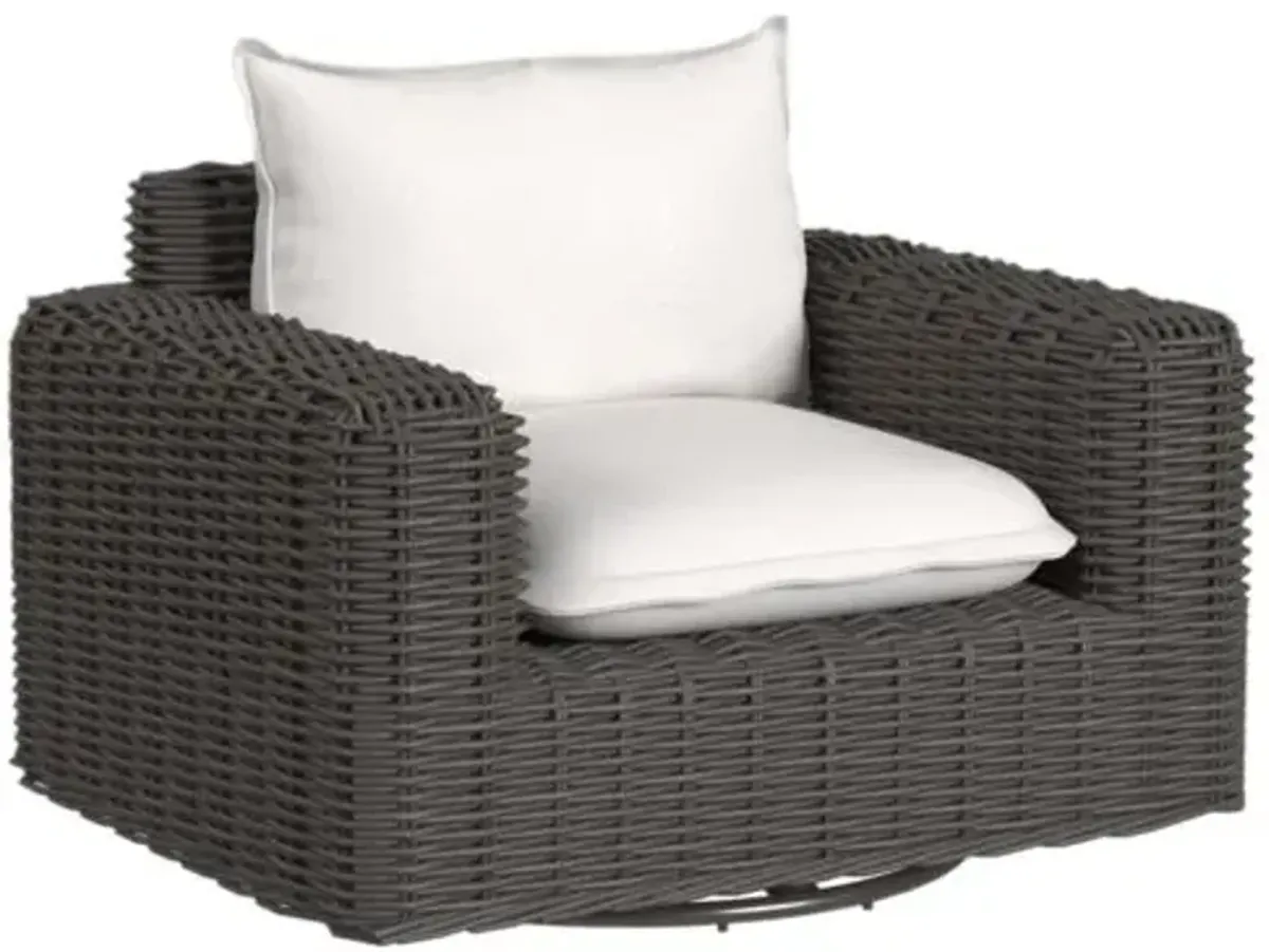 Sylvian Outdoor Aluminum/Resin Wicker Oversized Swivel Club Chair - Dark Wood