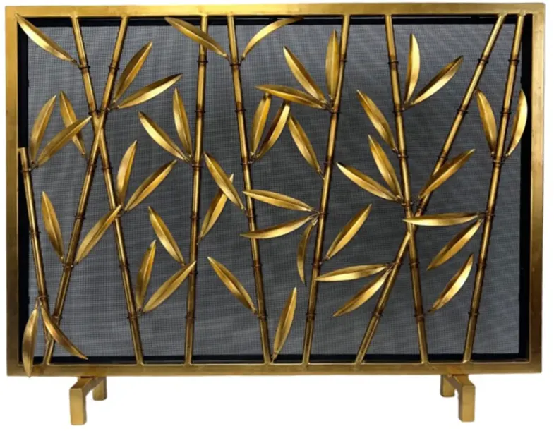 Bamboo 32.5" x 41.5" Meshed Firescreen, Antique Gold Finish