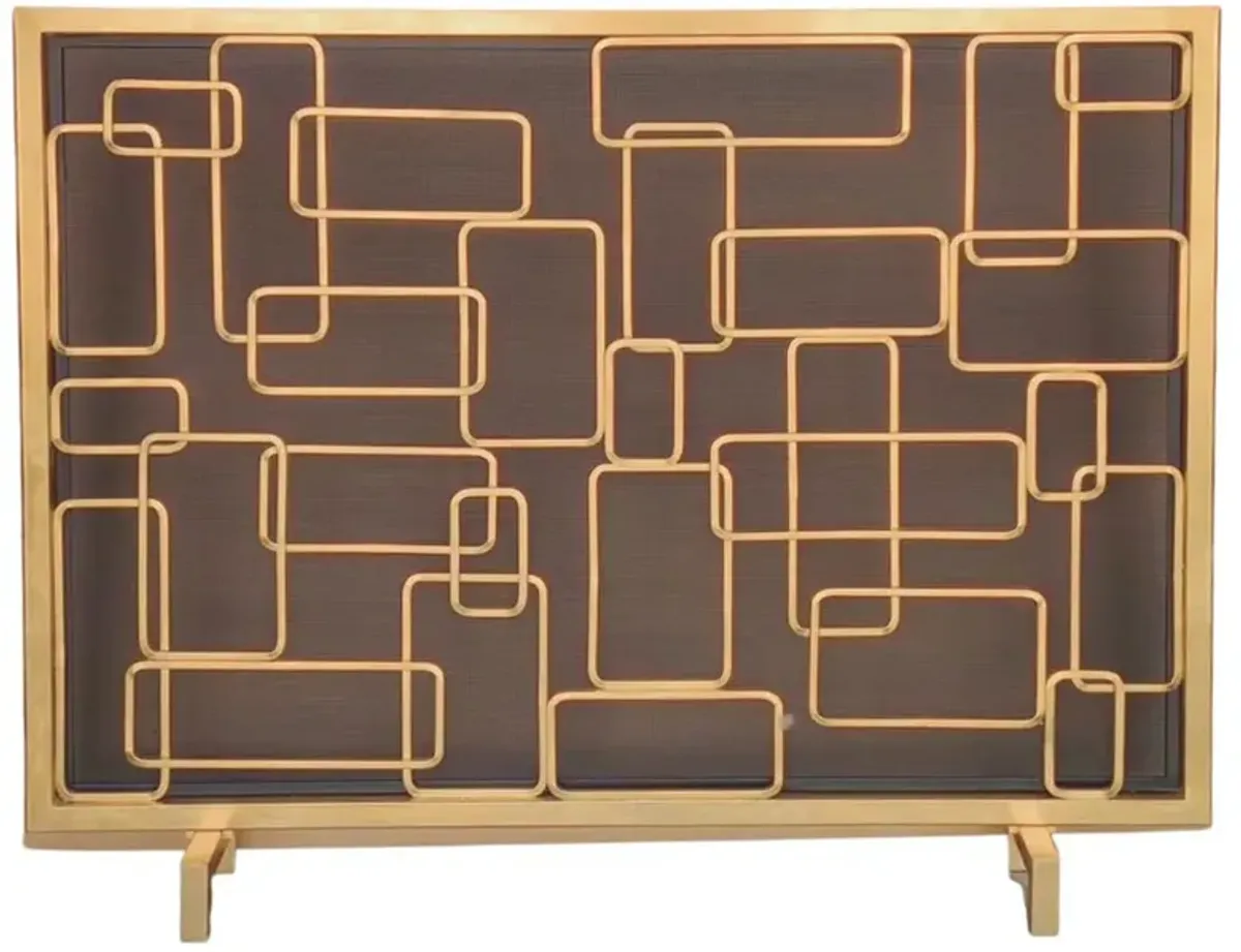 Rectangles 32.5" x 41.5" Iron Firescreen with Mesh, Antique Gold