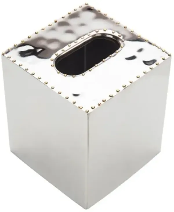 Nickel and Gold Bead Tissue Box - Silver