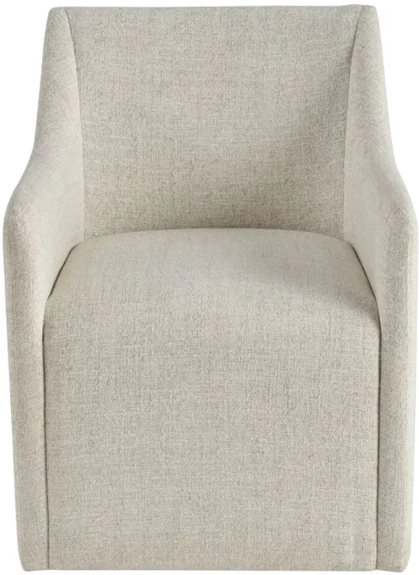 Veridian Upholstered Dining Arm Chair w/ Casters, Gray Linen
