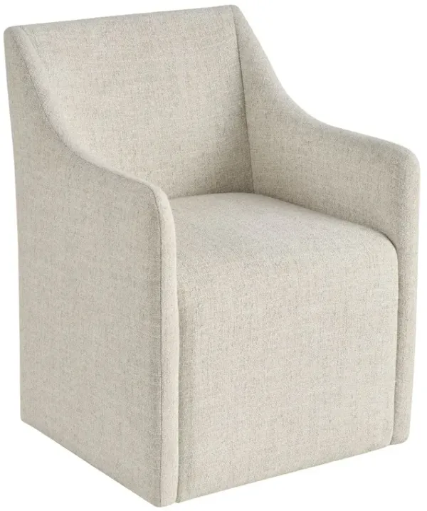 Veridian Upholstered Dining Arm Chair w/ Casters, Gray Linen