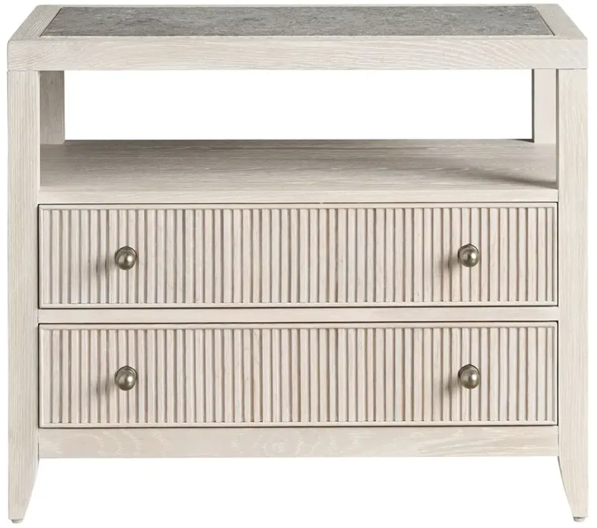 Veridian Fluted 2-Drawer Marble Top Nightstand