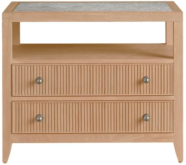 Veridian Fluted 2-Drawer Marble Top Nightstand