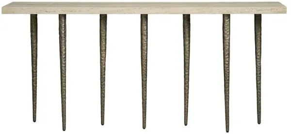 Veridian Lettie Travertine Top Console Table, White/Steel