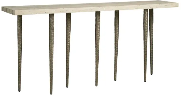 Veridian Lettie Travertine Top Console Table, White/Steel