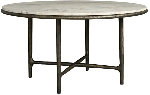 Summit Grove Travertine Top Round Dining Table, Grey Stone/Oil Rubbed Bronze