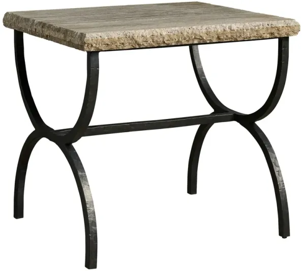 Summit Grove Travertine Top End Table, Grey Stone/Oil Rubbed Bronze