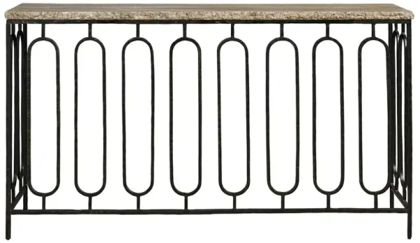 Summit Grove Travertine Top Console Table, Grey Stone