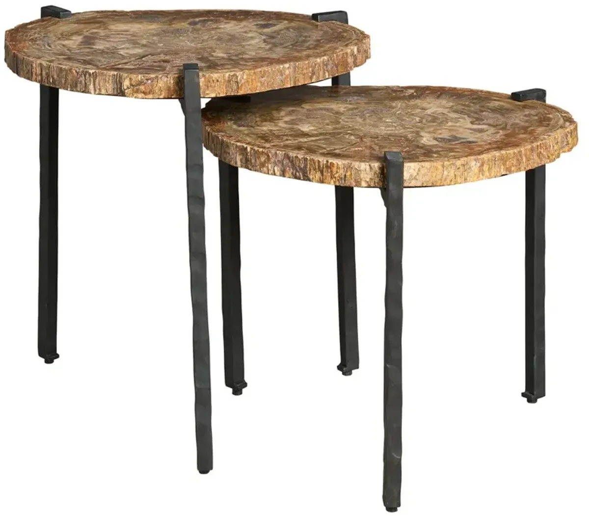 S/2 Summit Grove Bunching Tables, Petrified Wood Stone/Cast Iron