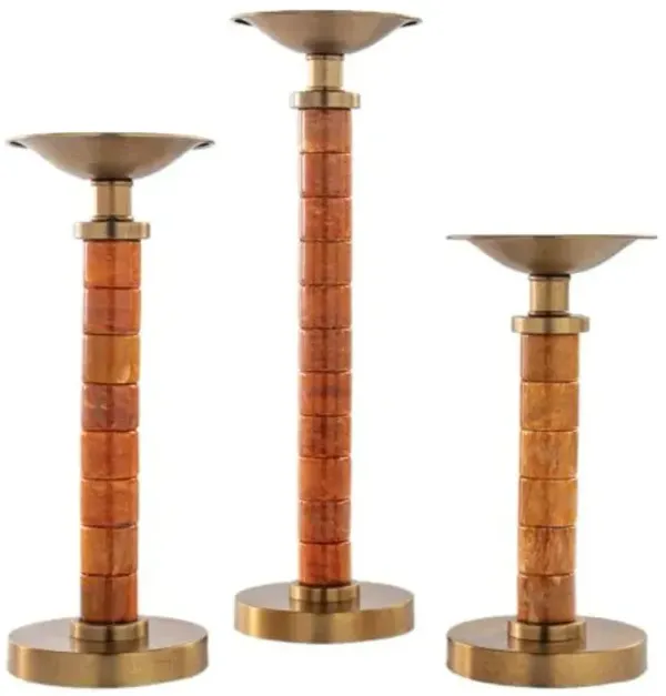 Set of 3 Jade Garden Candlesticks - Port 68 - Brown