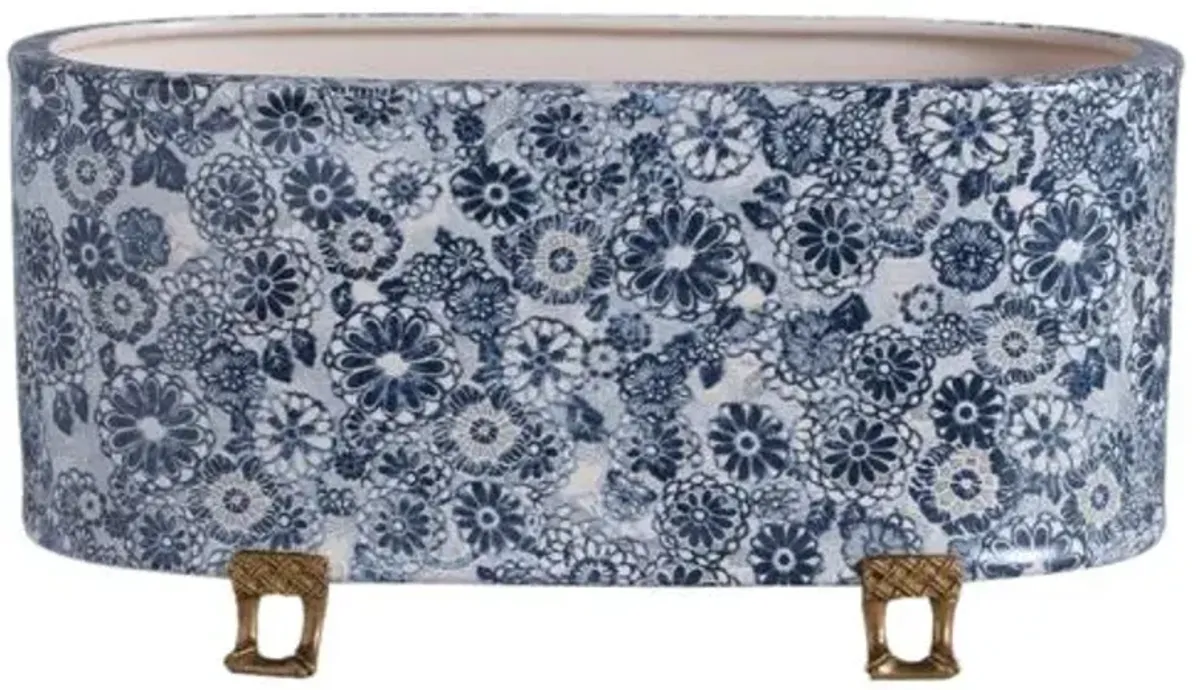 Siberian Tiger Oval Planter - Blue - Port 68 - 8.5Hx18Wx8D in