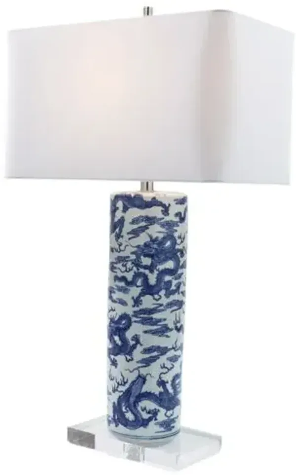 Dragon 32" Cylinder Table Lamp - Blue - Port 68