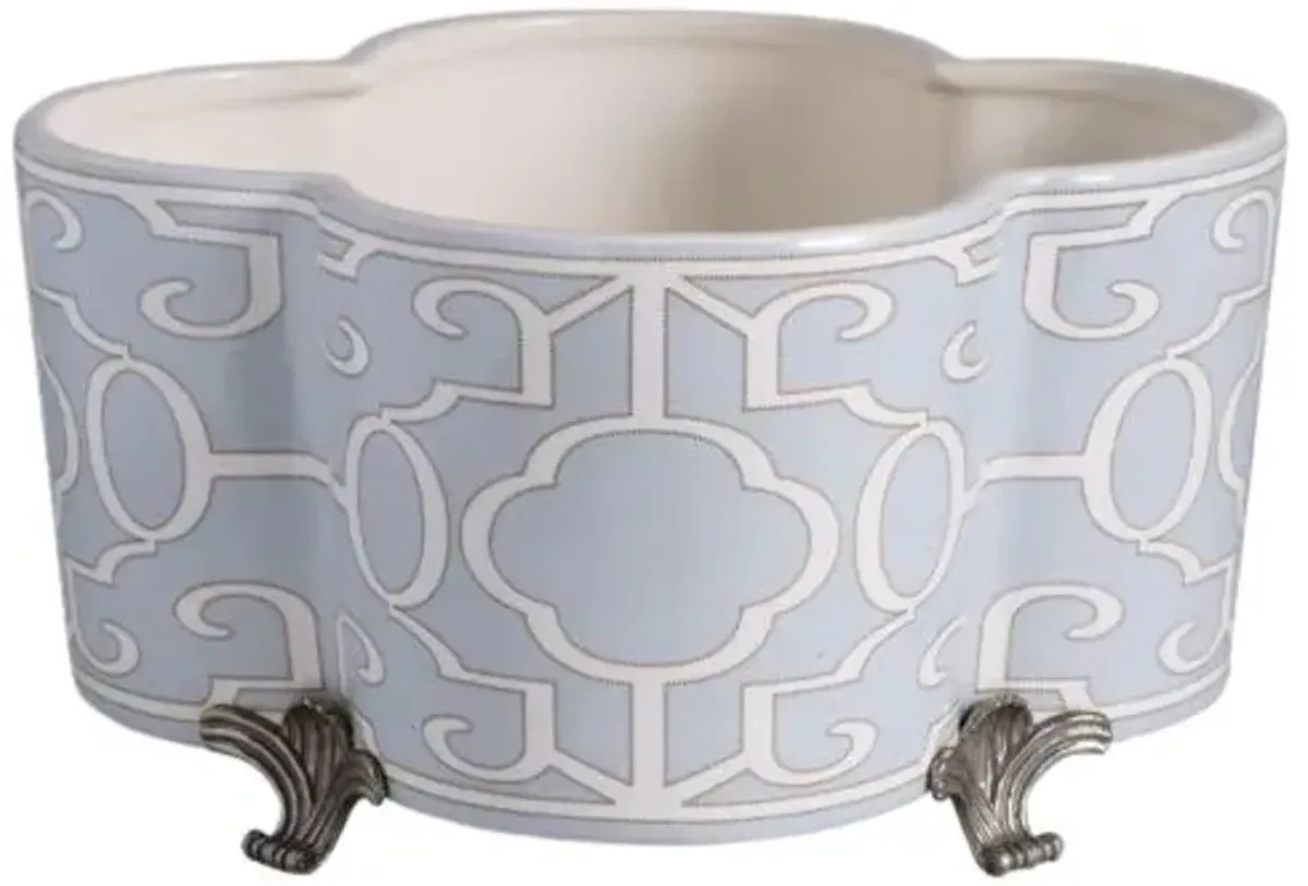 Ming Fretwork Quatrefoil Planter - Blue - Port 68 - 8Hx14D in