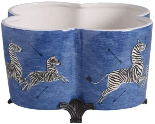 Zebra Scalamandre Quatrefoil Planter - Blue - Port 68 - 8Hx14D in