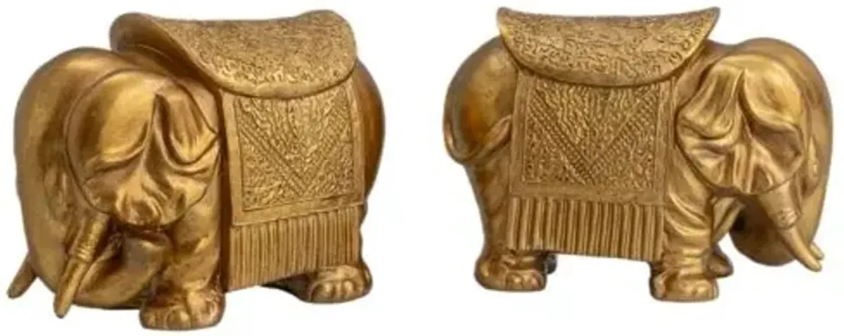 Set of 2 Royal Elephant Bookends - Gold - Port 68