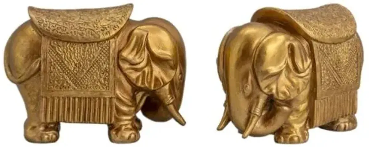 Set of 2 Royal Elephant Bookends - Gold - Port 68