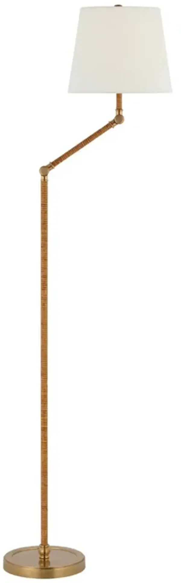 Visual Comfort - Basden Bridge Arm Rattan Wrapped Floor Lamp - Antique-Burnished Brass