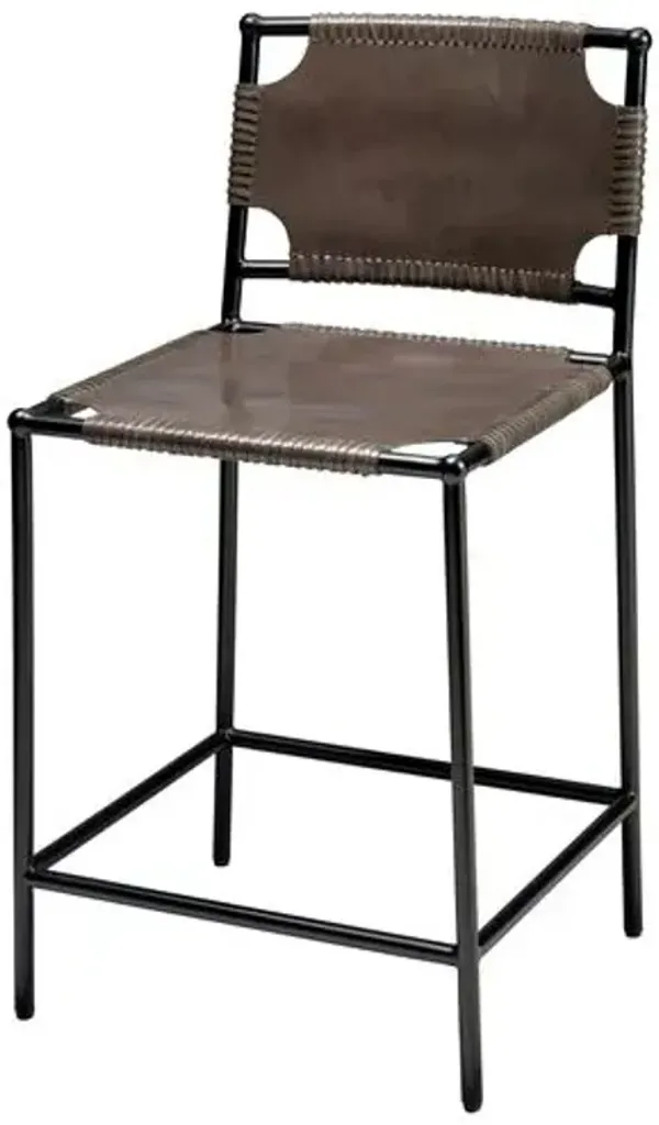 Asher Leather Counterstool - Grey - Jamie Young Co. - Gray
