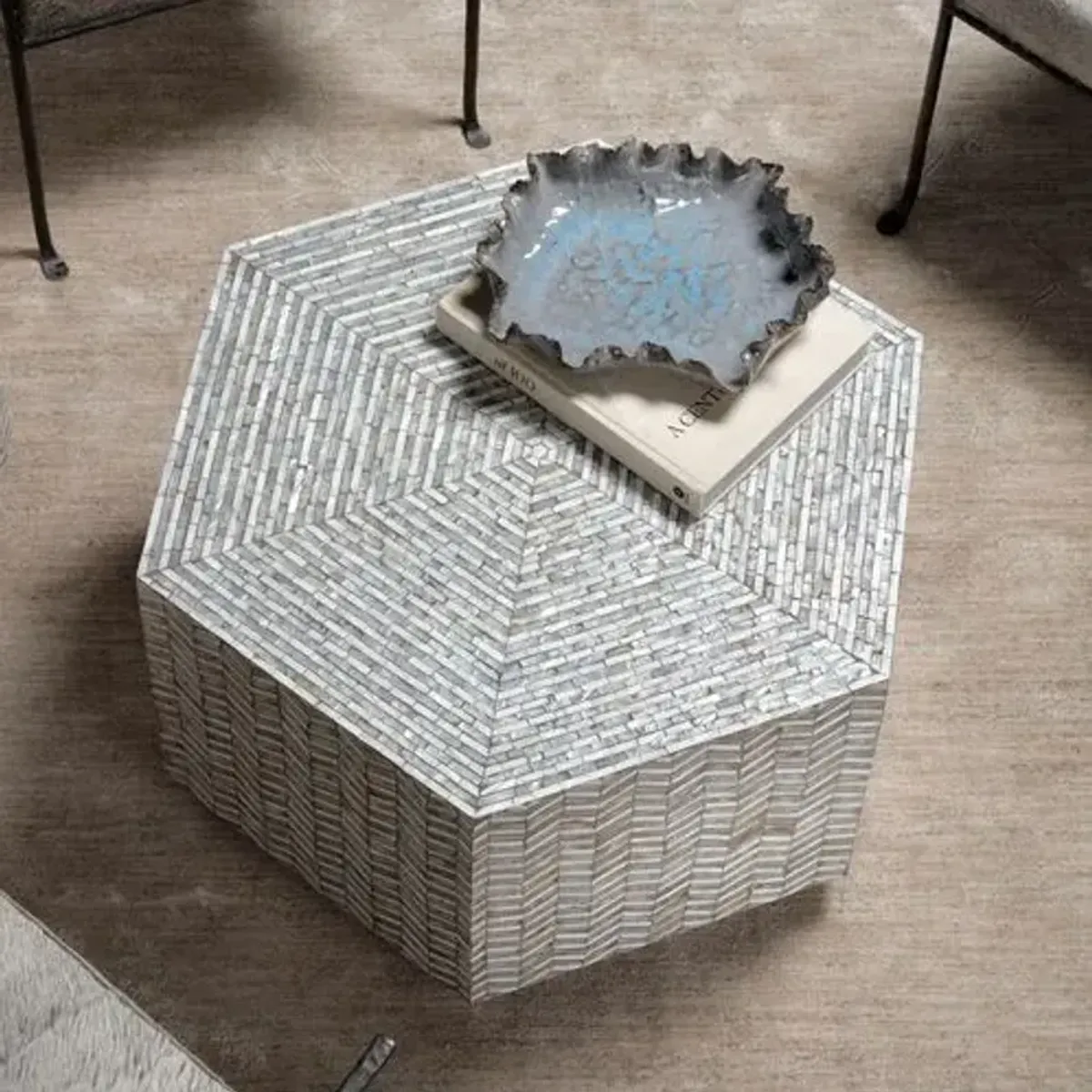 Brando Mother of Pearl Hexagon Coffee Table - Grey - Jamie Young Co. - Gray