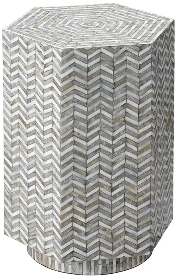 Brando Mother of Pearl Hexagon Side Table, Grey
