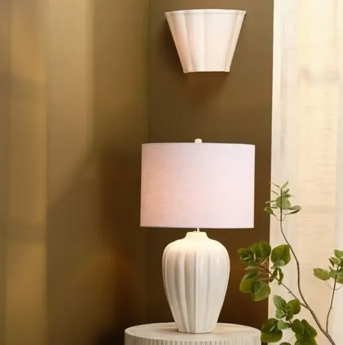 Scalloped Linen Wall Sconce - White - Jamie Young Co.