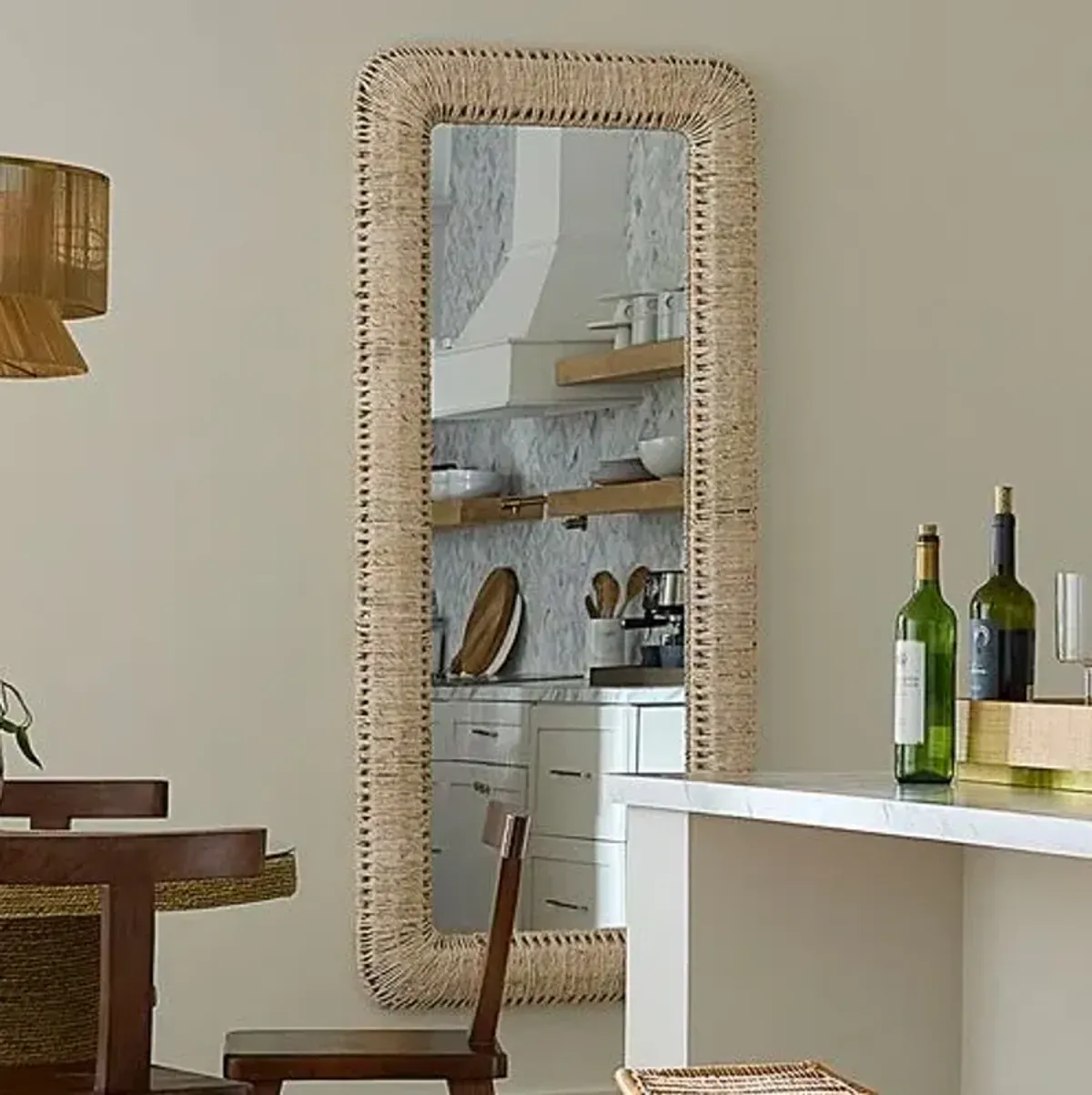 Hollis Cornhusk Rectangle Floor Mirror - Natural - Jamie Young Co. - Brown