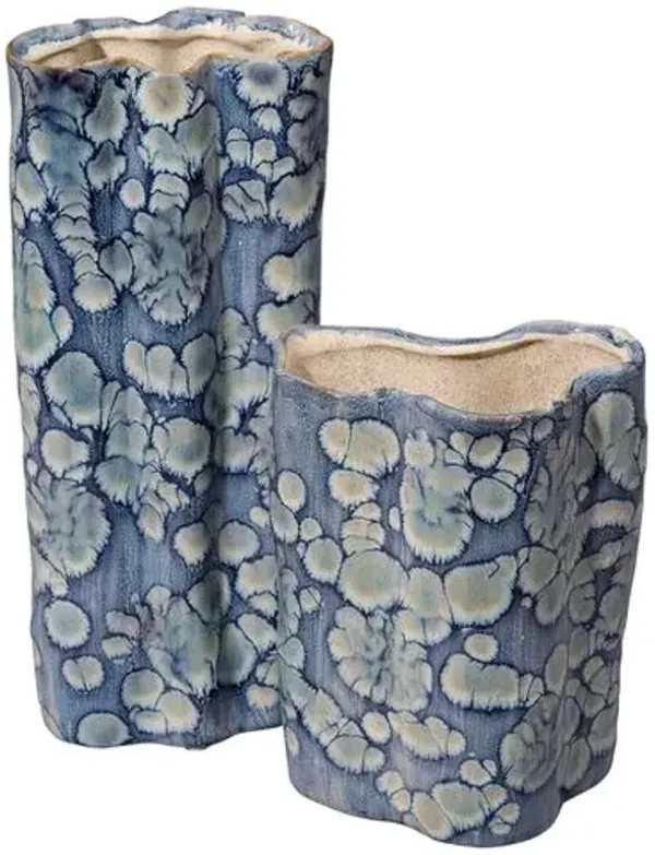 Set of 2 Cloud Ceramic Medium and Small Vases - Blue - Jamie Young Co.