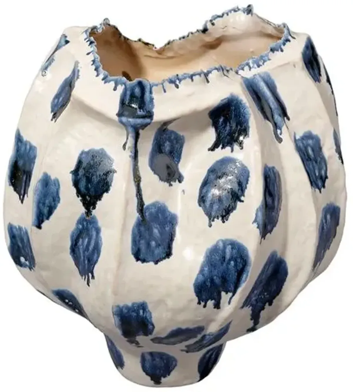 Monet Ceramic Wide Dotted Vase - Blue/White - Jamie Young Co. - Handcrafted