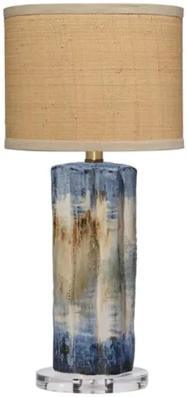 Abstract Ceramic/Raffia Table Lamp - Blue - Jamie Young Co.